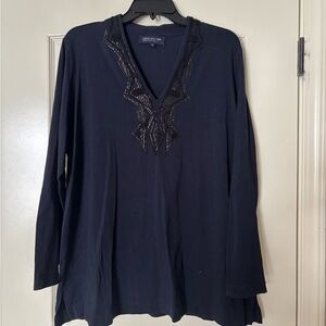 Jones New York Black Tunic with Beaded Neckline